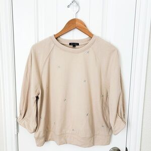 William B Beige Silver Stars Top Tan Size Small